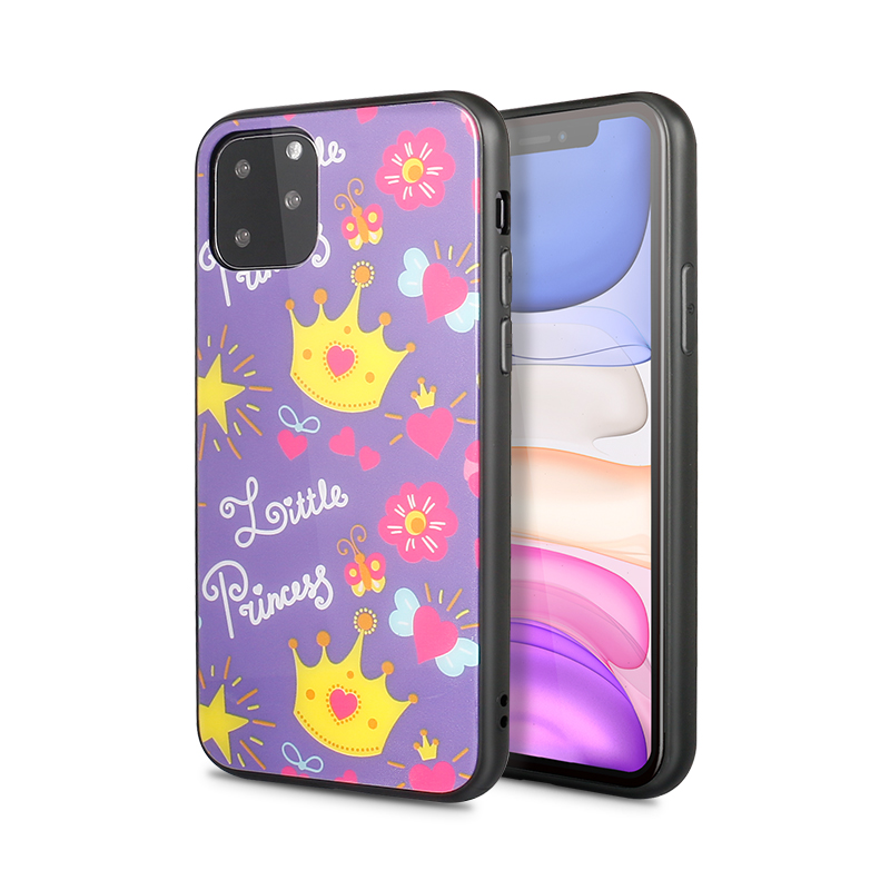 iPHONE 11 Pro Max (6.5in) Design Tempered Glass Hybrid Case (Purple Princess)
